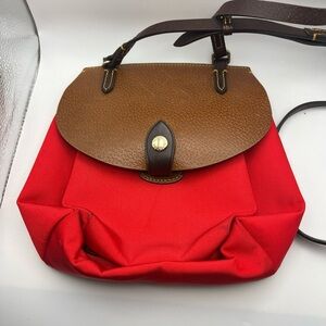 Dooney and Bourke Red Canvas and Brown Leather Women's Saddle Bag